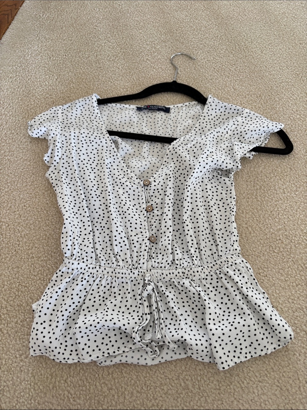 Polka Dot Button-Front Peplum Top - White/Black